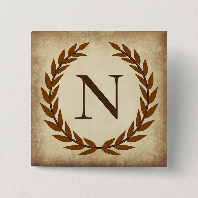 Laurel Wreath Aged Papyrus Monogram Initial N Button (Vorderseite)