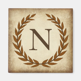 Laurel Wreath Aged Papyrus Monogram Initial N Magnet