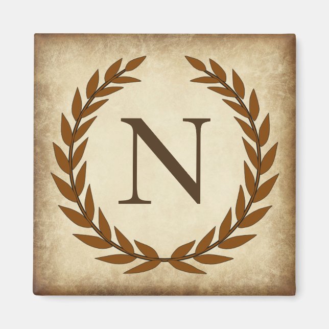 Laurel Wreath Aged Papyrus Monogram Initial N Magnet (Vorne)