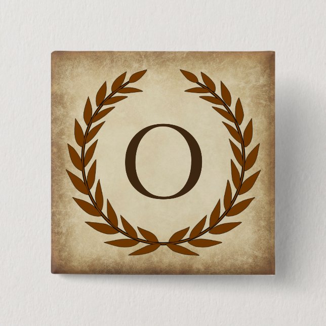 Laurel Wreath Aged Papyrus Monogram Initial O Button (Vorderseite)
