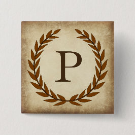 Laurel Wreath Aged Papyrus Monogram Initial P Button