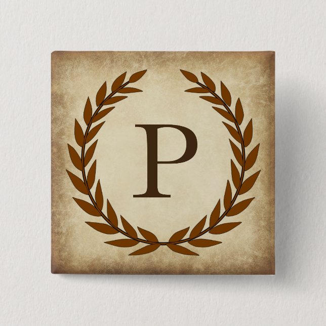 Laurel Wreath Aged Papyrus Monogram Initial P Button (Vorderseite)