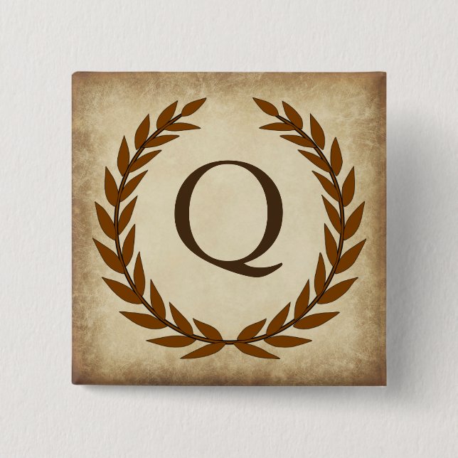 Laurel Wreath Aged Papyrus Monogram Initial Q Button (Vorderseite)