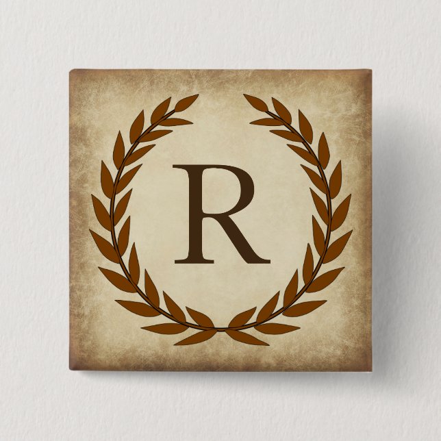 Laurel Wreath Aged Papyrus Monogram Initial R Button (Vorderseite)