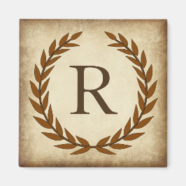 Laurel Wreath Aged Papyrus Monogram Initial R Magnet