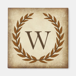 Laurel Wreath Aged Papyrus Monogram Initial W Magnet
