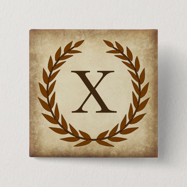 Laurel Wreath Aged Papyrus Monogram Initial X Button (Vorderseite)