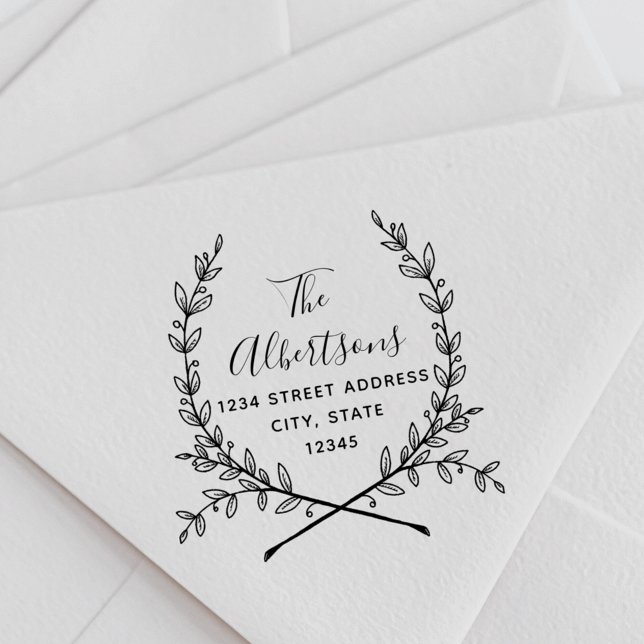 Laurel Wreath Calligraphy Name Rücksendeadresse Gummistempel (Von Creator hochgeladen)