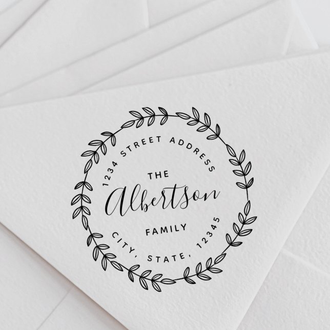 Laurel Wreath Circular Familienname Rücksendeadres Permastempel (Von Creator hochgeladen)