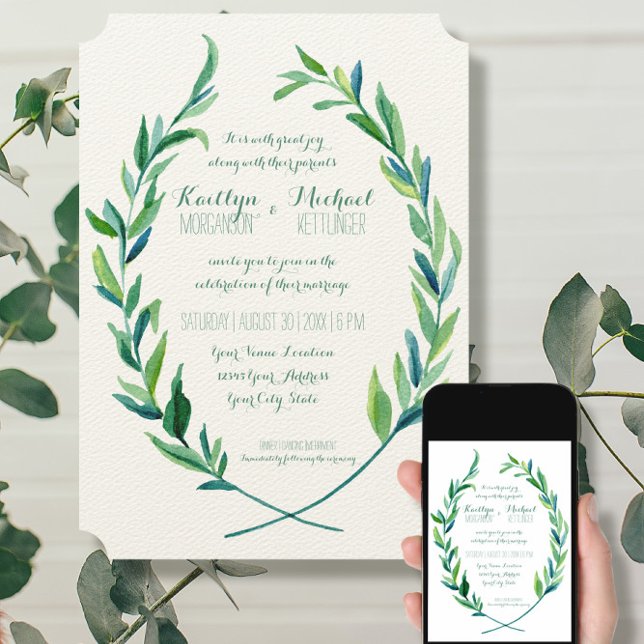 Laurel Wreath Eucalyptus Leaf Branch Modern Simple Einladung (Von Creator hochgeladen)