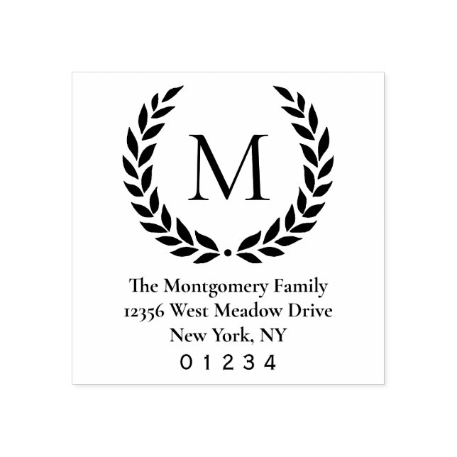 Laurel Wreath Family Name Monogram Rücksendeadress Gummistempel (Prägung)