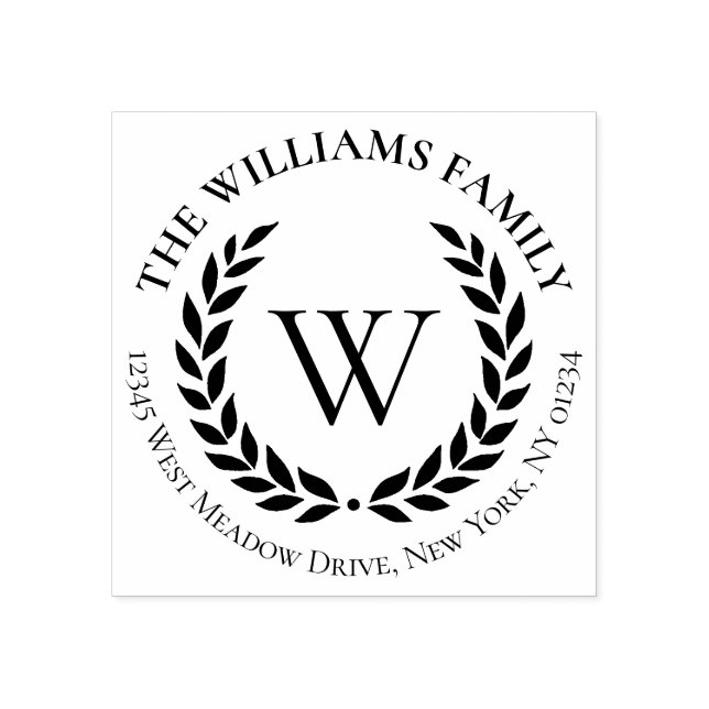 Laurel Wreath Family Name Monogram Rücksendeadress Gummistempel (Prägung)