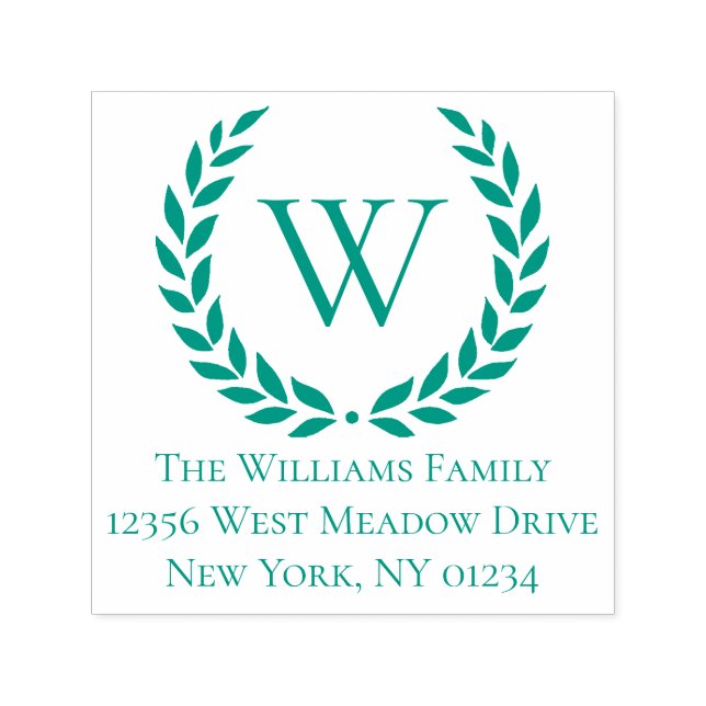 Laurel Wreath Family Name Monogram Rücksendeadress Permastempel (Design)