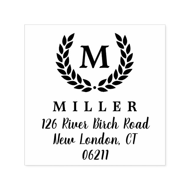 Laurel Wreath Initial Monogram Address Stamp Permastempel (Design)