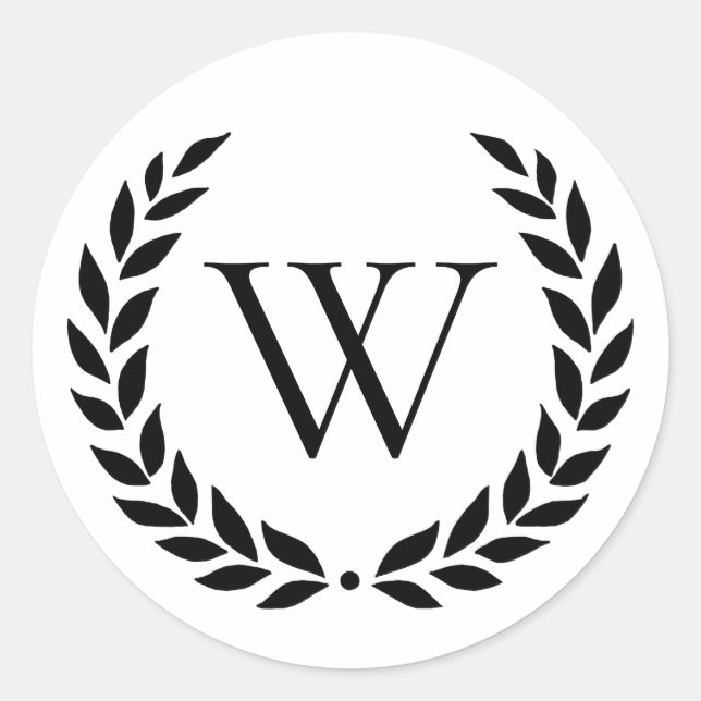 Laurel Wreath Mit Monogramm Initial Runder Aufkleber (Vorderseite)