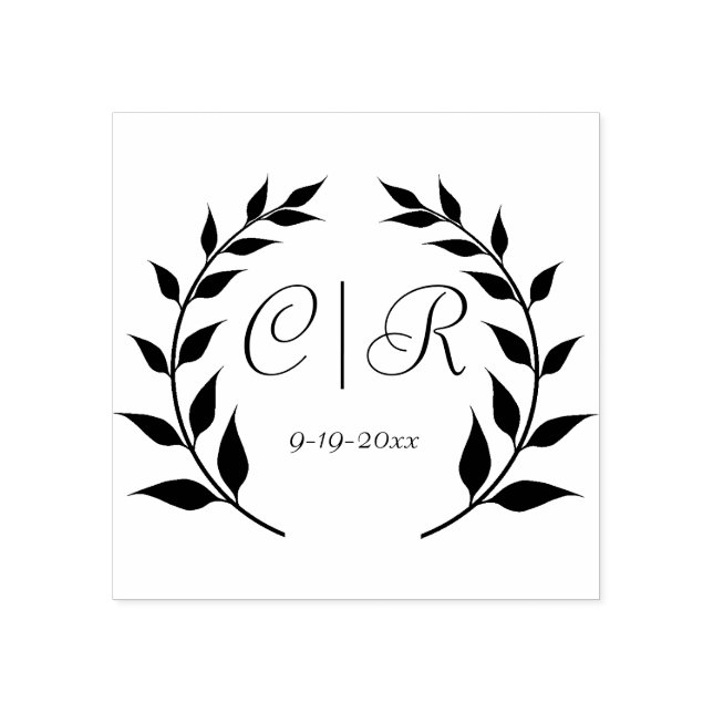 Laurel Wreath mit Monogramm und Hochzeitdatum Gummistempel (Prägung)