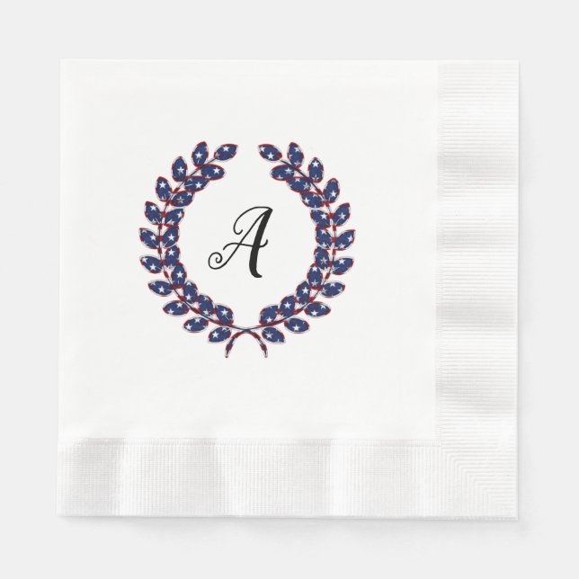 Laurel Wreath Mit Monogramm US Flagge USA Serviette (Vorderseite)