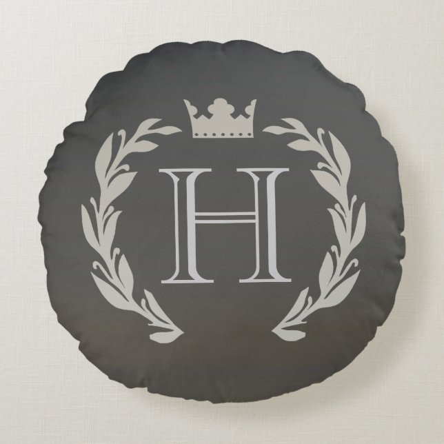Laurel Wreath Monogram Rundes Kissen (Vorderseite)