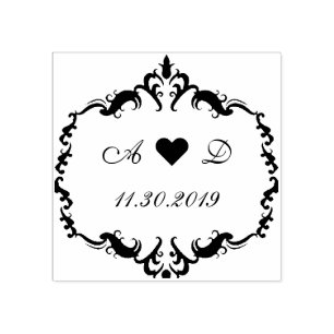 Laurel Wreath Monogram Wedding Save the Date Gummistempel