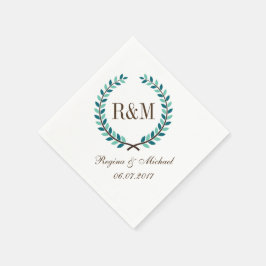 Laurel Wreath Monogram Wedkin Blue White Serviette