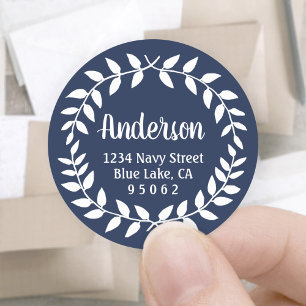Laurel Wreath Navy Blue Retour Adresse Étiquettes