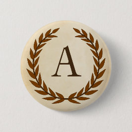 Laurel Wreath on Parchment Monogram Initial A Button