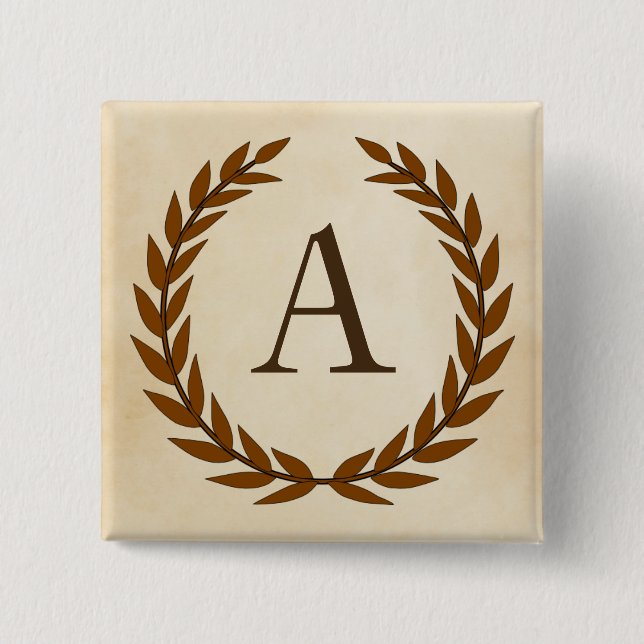 Laurel Wreath on Parchment Monogram Initial A Button (Vorderseite)
