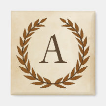 Laurel Wreath on Parchment Monogram Initial A