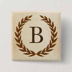 Laurel Wreath on Parchment Monogram Initial B Button