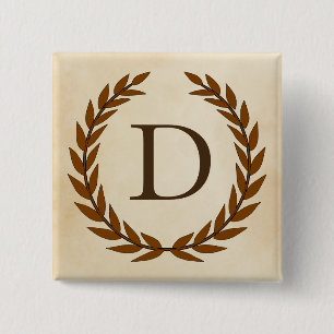Laurel Wreath on Parchment Monogram Initial D Button