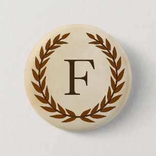 Laurel Wreath on Parchment Monogram Initial F Button