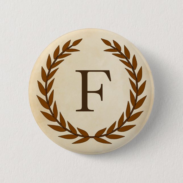 Laurel Wreath on Parchment Monogram Initial F Button (Vorderseite)