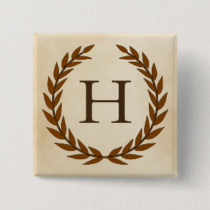 Laurel Wreath on Parchment Monogram Initial H Button