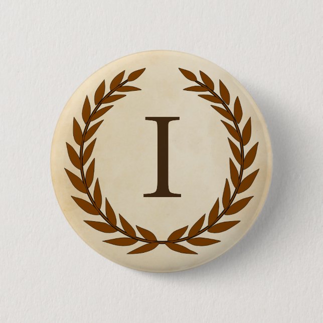 Laurel Wreath on Parchment Monogram Initial I Button (Vorderseite)