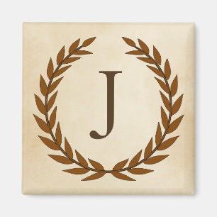 Laurel Wreath on Parchment Monogram Initial J Magnet