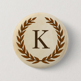 Laurel Wreath on Parchment Monogram Initial K Button