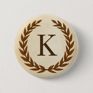 Laurel Wreath on Parchment Monogram Initial K Button