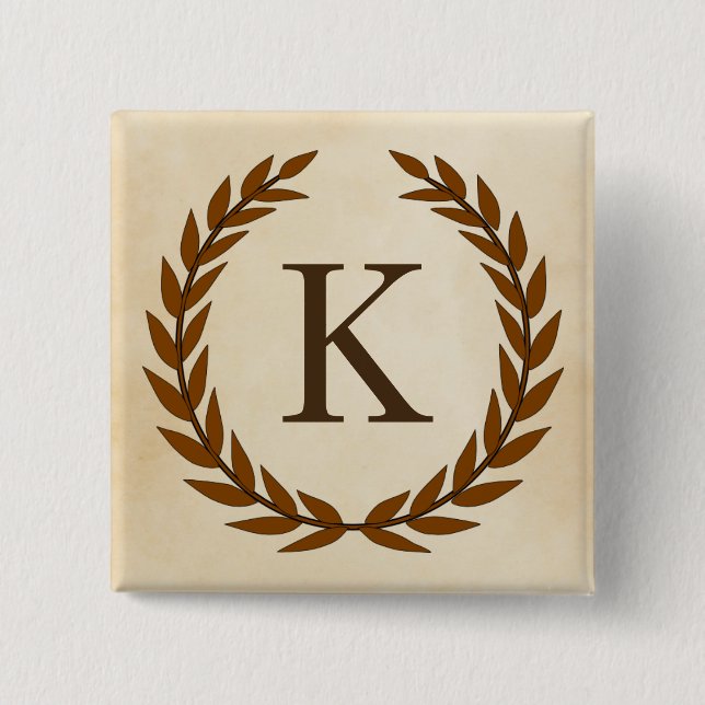 Laurel Wreath on Parchment Monogram Initial K Button (Vorderseite)