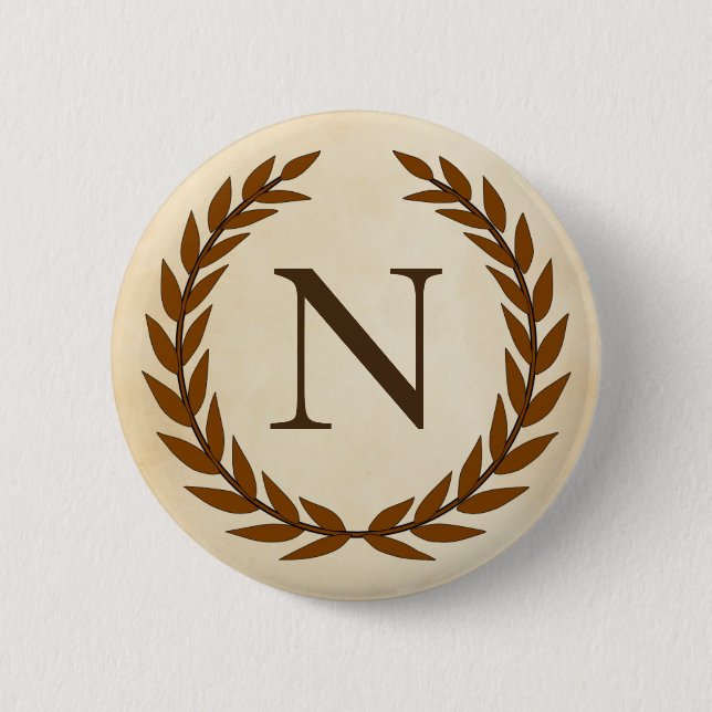 Laurel Wreath on Parchment Monogram Initial N Button (Vorderseite)