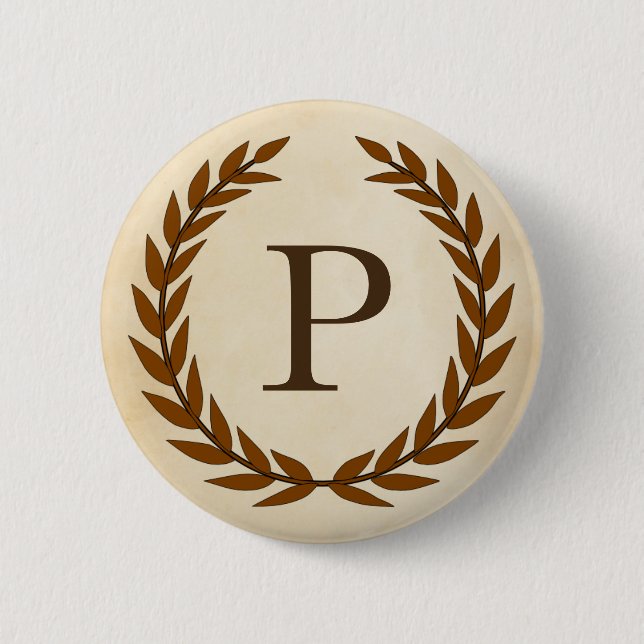 Laurel Wreath on Parchment Monogram Initial P Button (Vorderseite)