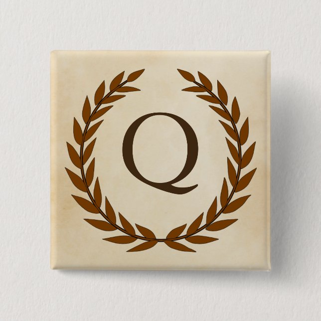 Laurel Wreath on Parchment Monogram Initial Q Button (Vorderseite)