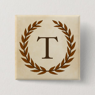 Laurel Wreath on Parchment Monogram Initial T Button