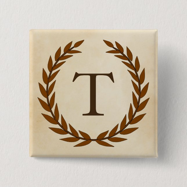 Laurel Wreath on Parchment Monogram Initial T Button (Vorderseite)