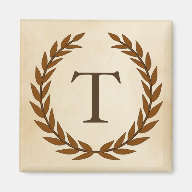 Laurel Wreath on Parchment Monogram Initial T Magnet (Vorne)