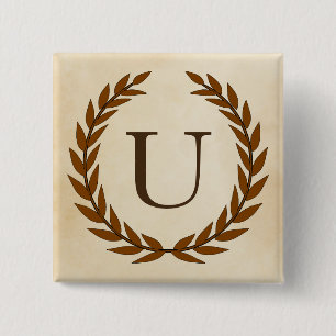 Laurel Wreath on Parchment Monogram Initial U Button