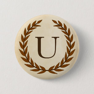Laurel Wreath on Parchment Monogram Initial U Button