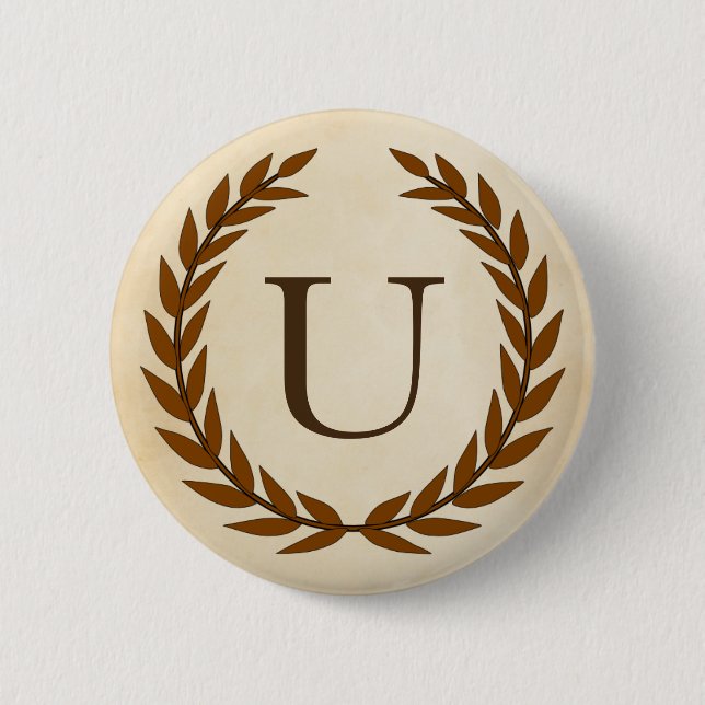 Laurel Wreath on Parchment Monogram Initial U Button (Vorderseite)