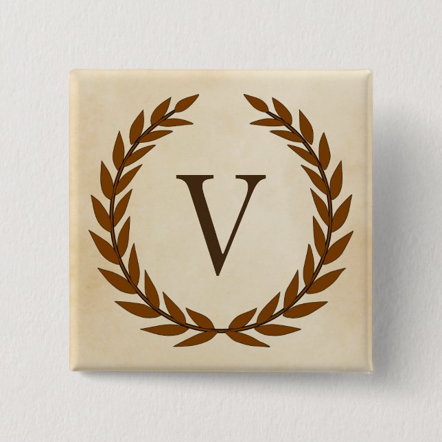 Laurel Wreath on Parchment Monogram Initial V Button (Vorderseite)