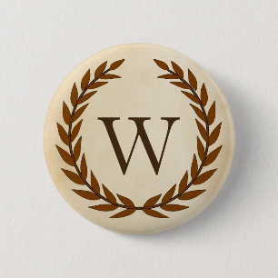 Laurel Wreath on Parchment Monogram Initial W Button