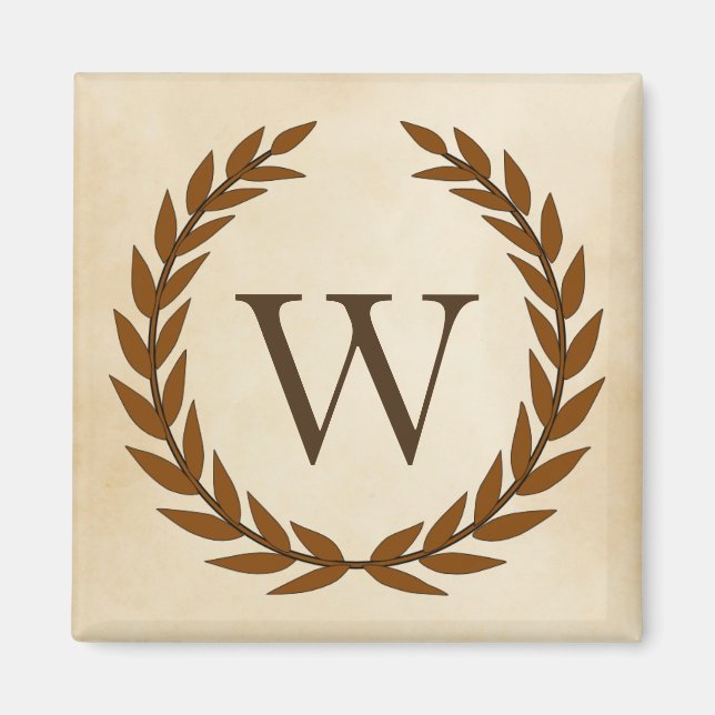 Laurel Wreath on Parchment Monogram Initial W Magnet (Vorne)